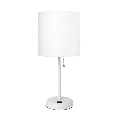 DIAMOND SPARKLE White Stick Table Lamp with USB Charging Port & Fabric Shade, White DI2519775